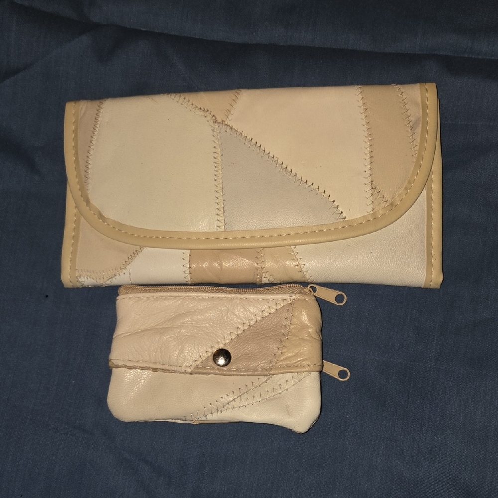Chic Cream Patchwork Women's Wallet Set